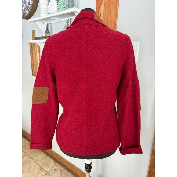 Christopher Banks Red Boiled Wool Patchwork Cardigan Jacket Blazer Womens Large - Picture 4 of 8